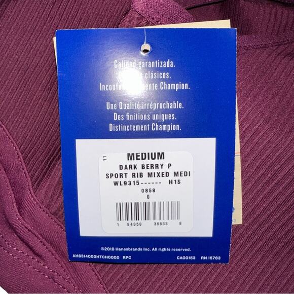 NWT Champion Ribbed V-Neck Sport Bra in Dark Berry - Picture 5 of 6